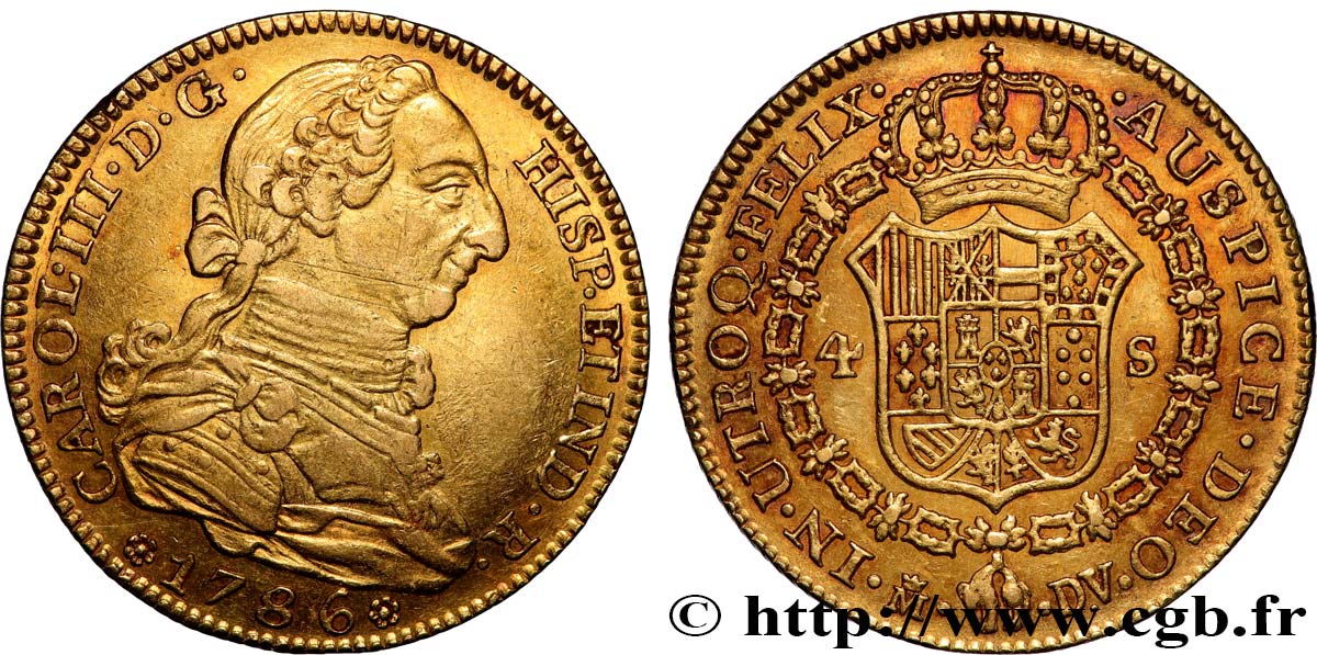 ESPAGNE - ROYAUME D ESPAGNE - CHARLES IV 4 Escudos 1786 Madrid TTB 