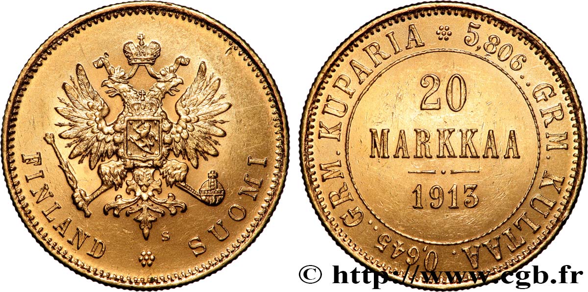 FINLAND - GRAND-DUCHY - NICHOLAS II 20 markaa 1913 Helsinki AU 