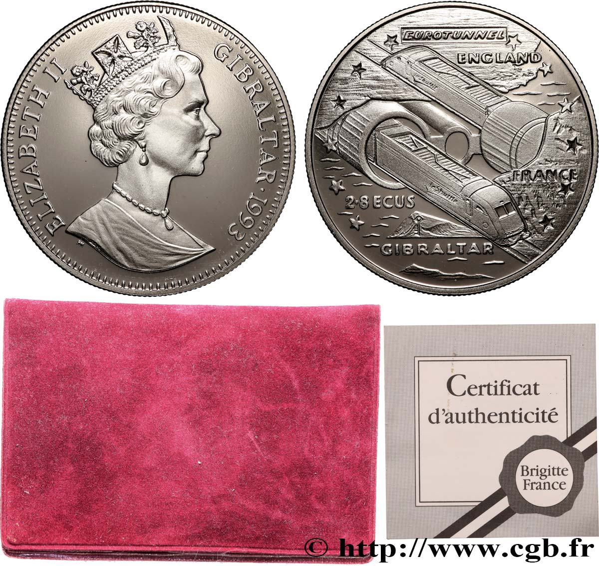 GIBRALTAR 2,8 Ecus Proof Elisabeth II / tunnel sous la Manche 1993  MS 