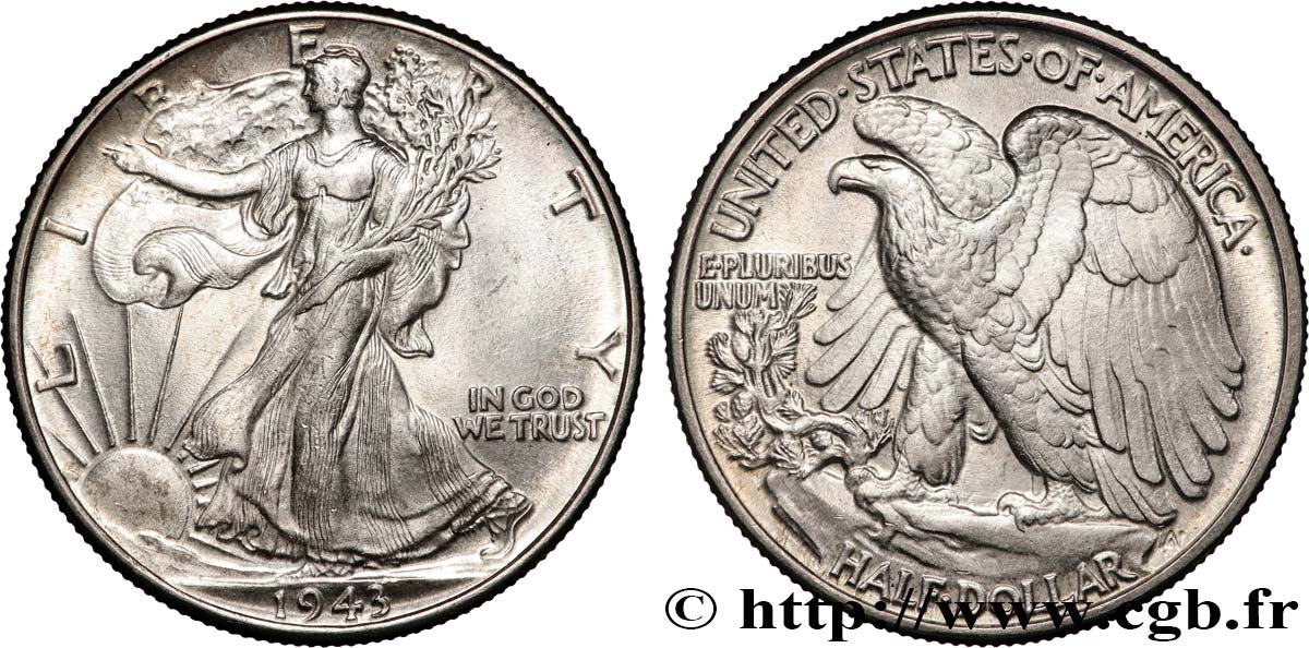 UNITED STATES OF AMERICA 1/2 Dollar Walking Liberty 1943 Philadelphie AU 