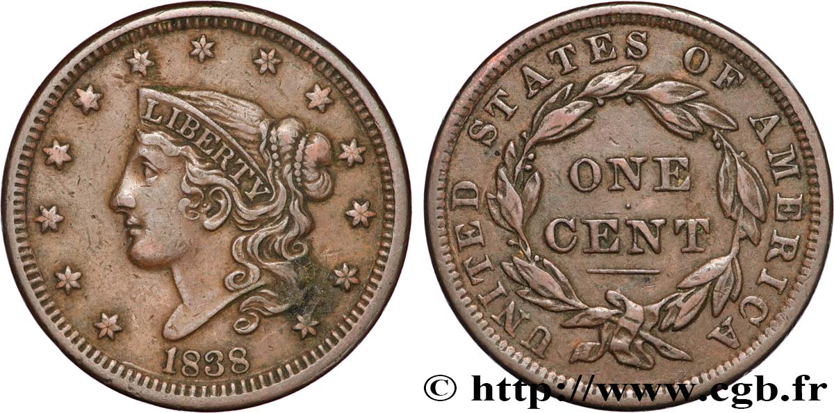 ESTADOS UNIDOS DE AMÉRICA 1 Cent Liberté “Matron Head” 1838 Philadelphie MBC 