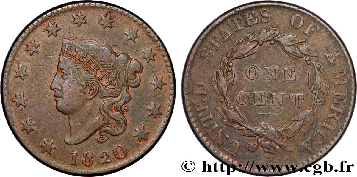 UNITED STATES OF AMERICA 1 Cent “Matron Head” 1820 Philadelphie XF 