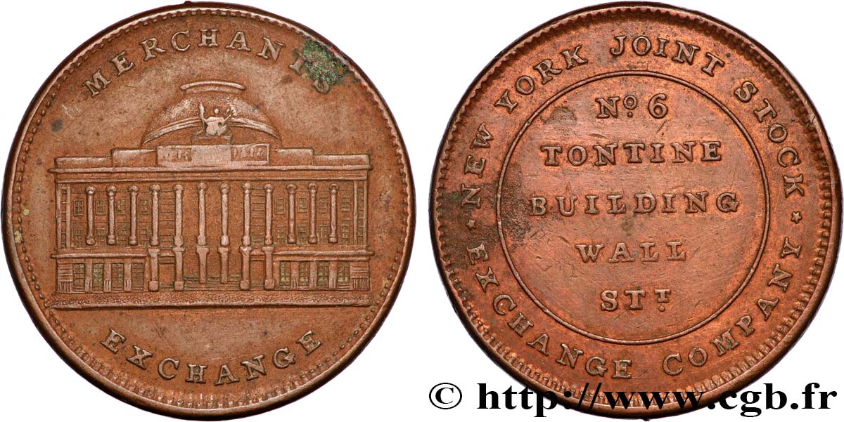 UNITED STATES OF AMERICA 1 penny (token) Merchant’s Exchange at Wall Street, New York  N.D.  XF 