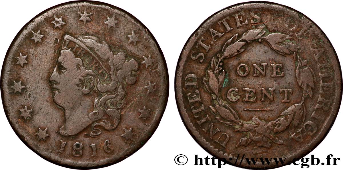 UNITED STATES OF AMERICA 1 Cent “Matron Head” 1816 Philadelphie VF 