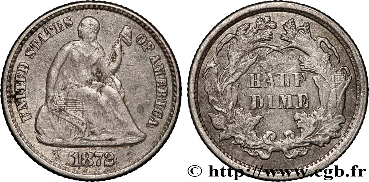 UNITED STATES OF AMERICA 1/2 Dime Liberté assise 1872 Philadelphie XF 