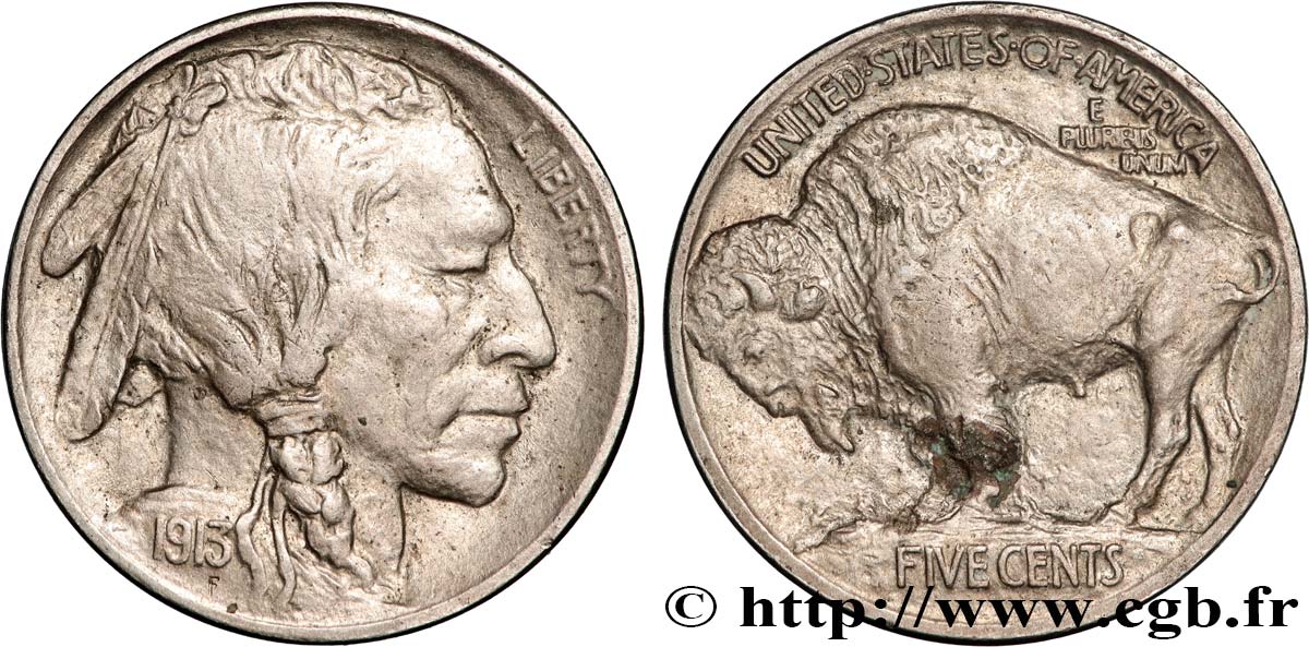 UNITED STATES OF AMERICA 5 Cents Tête d’indien ou Buffalo  1913 Philadelphie XF 