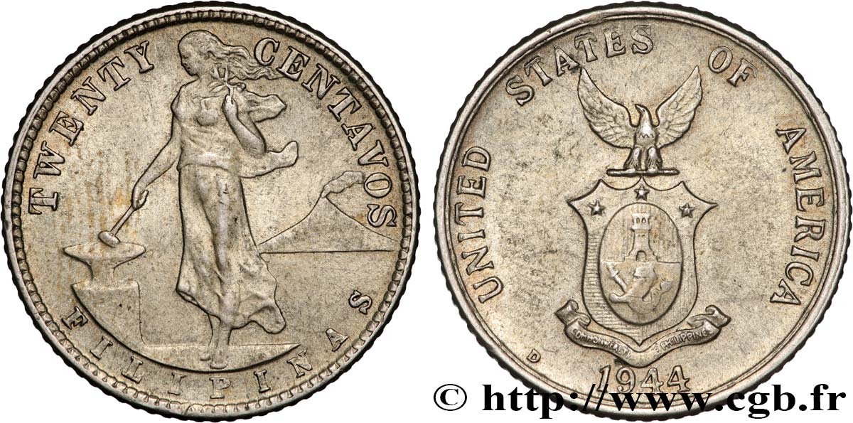 PHILIPPINES 20 Centavos - Administration Américaine 1944 Denver TTB+ 