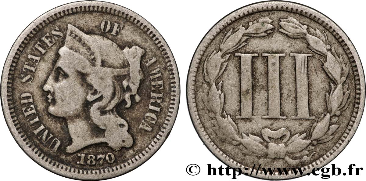 VEREINIGTE STAATEN VON AMERIKA 3 Cents 1870  fSS 