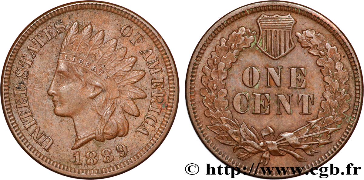 STATI UNITI D AMERICA 1 Cent tête d’indien, 3e type 1889 Philadelphie BB 