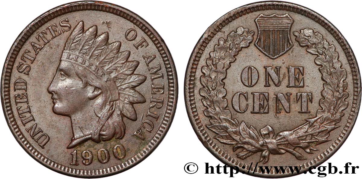 UNITED STATES OF AMERICA 1 Cent tête d’indien, 3e type 1900 Philadelphie XF 