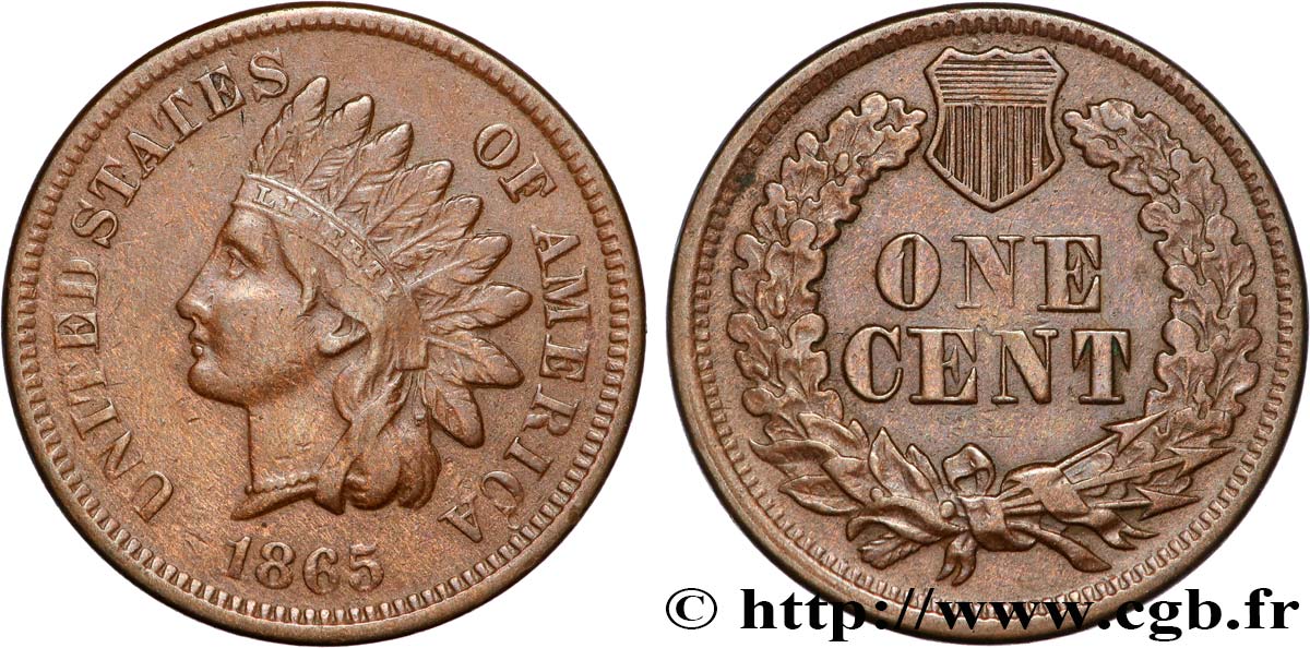 UNITED STATES OF AMERICA 1 Cent tête d’indien 1865 Philadelphie XF 