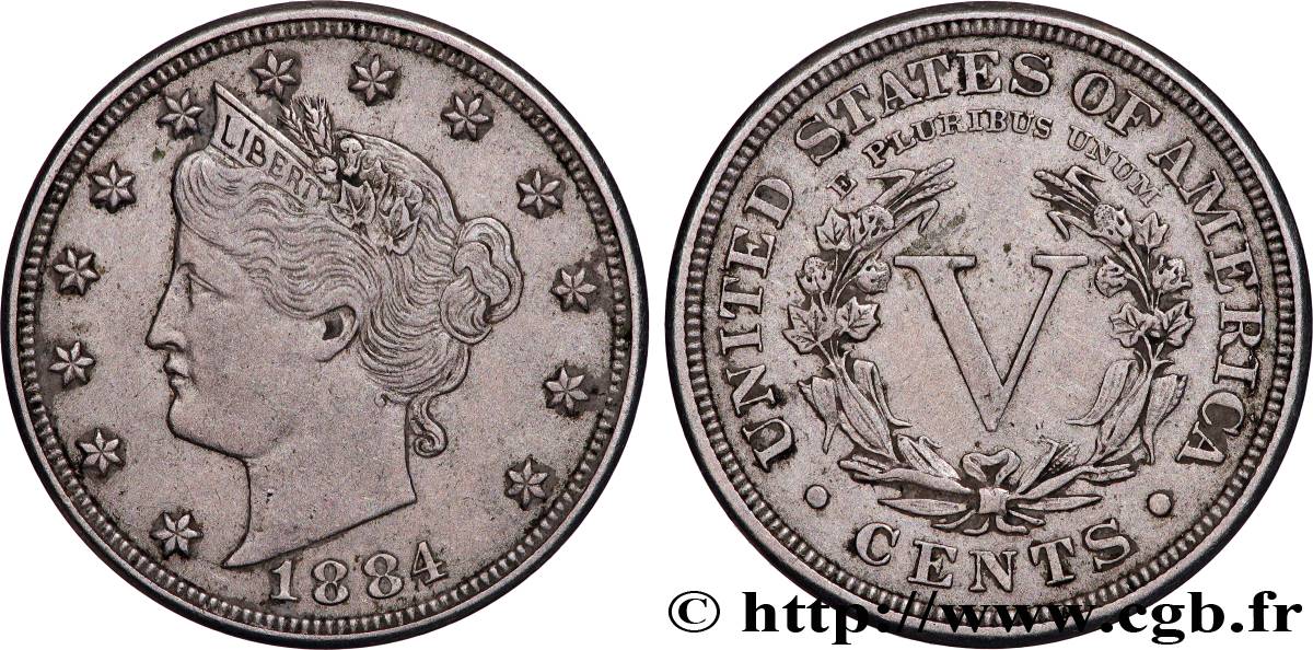 STATI UNITI D AMERICA 5 Cents “Liberté” 1884 Philadelphie BB 