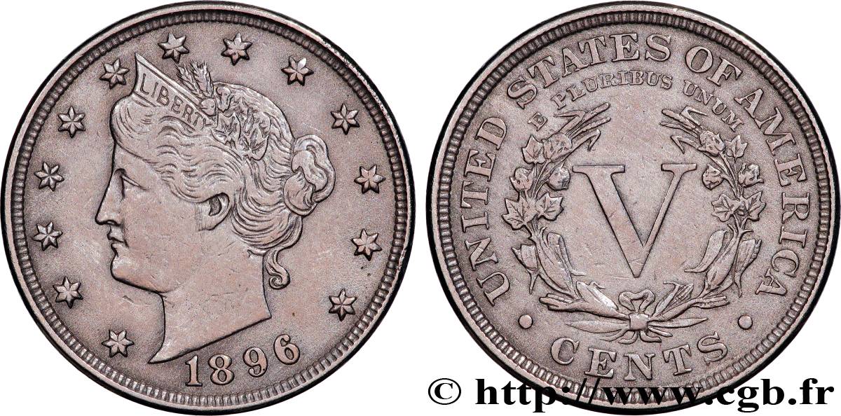 ESTADOS UNIDOS DE AMÉRICA 5 Cents Liberty 1896 Philadelphie BC+ 