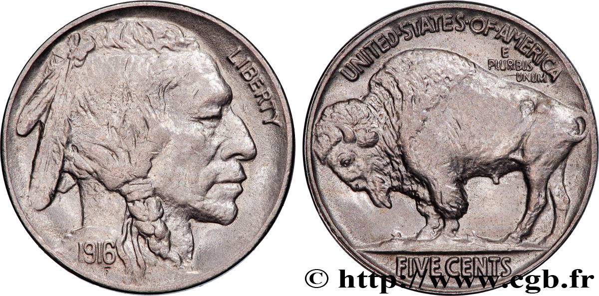 UNITED STATES OF AMERICA 5 Cents Tête d’indien ou Buffalo 1916 Philadelphie XF 