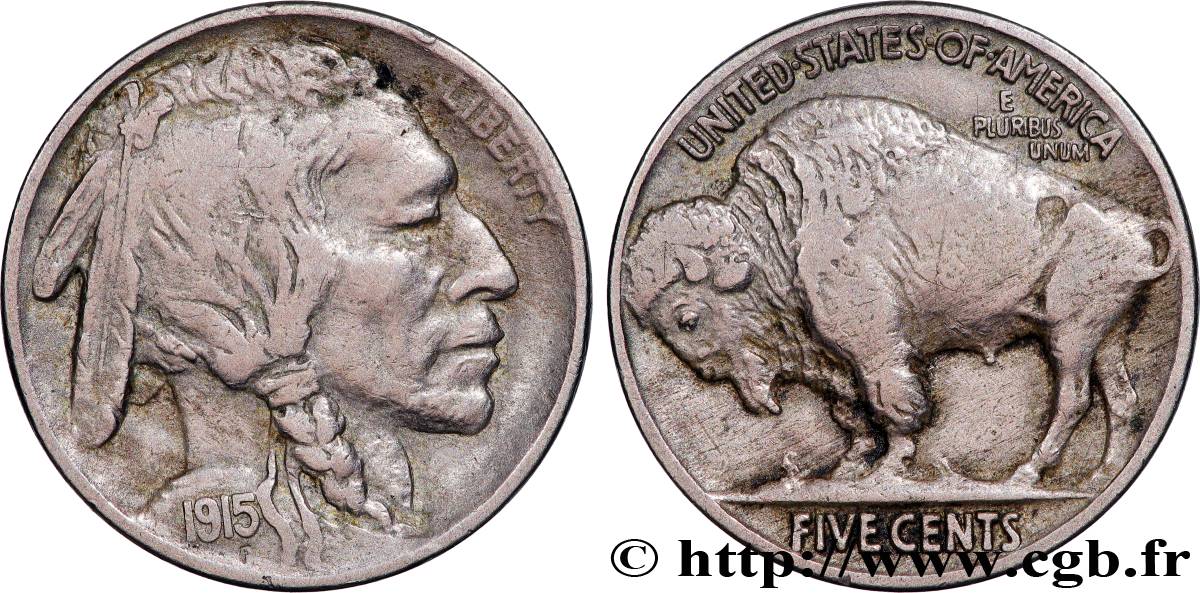 UNITED STATES OF AMERICA 5 Cents Tête d’indien ou Buffalo variété 2 1915 Philadelphie XF 