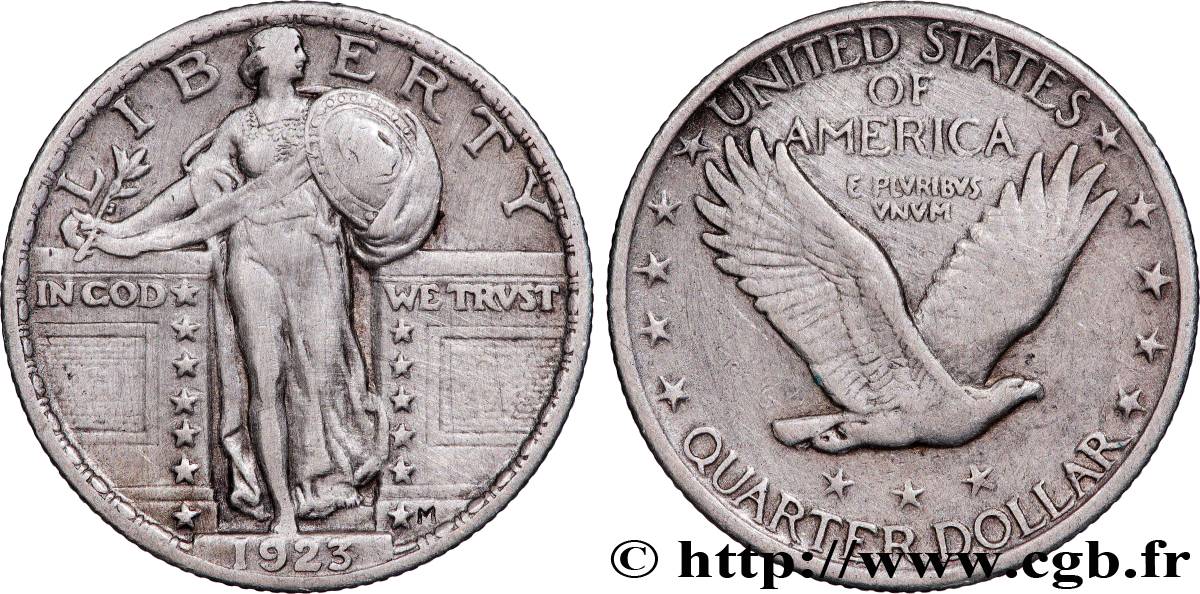 ÉTATS-UNIS D AMÉRIQUE 1/4 Dollar Liberty 1923 Philadelphie TTB 