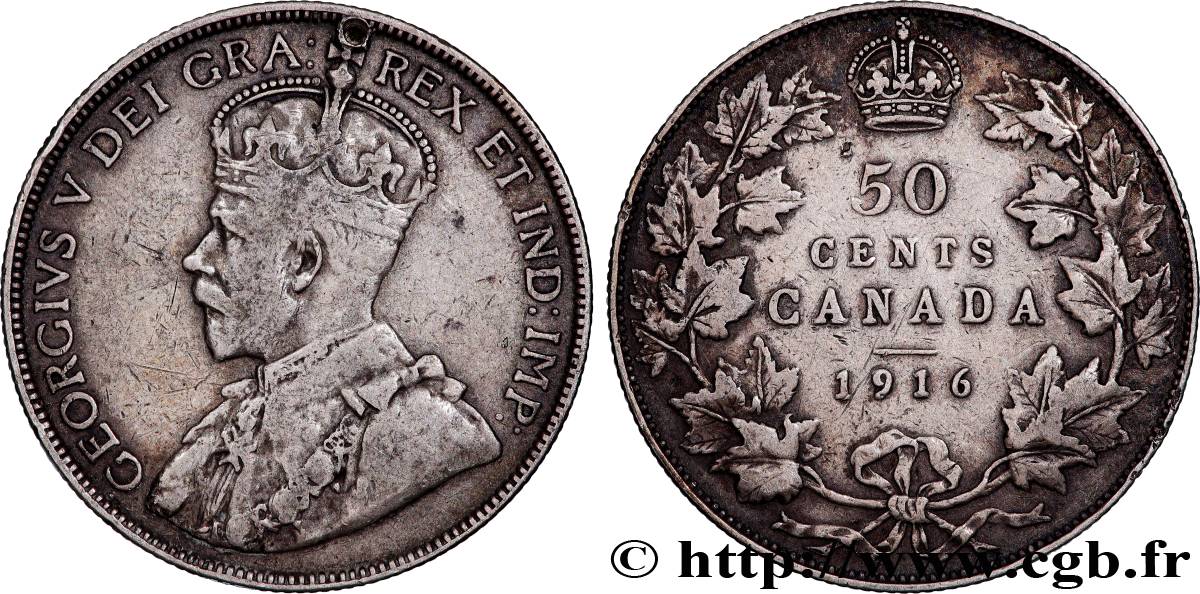 CANADA 50 Cents Georges V 1916  TB+ 