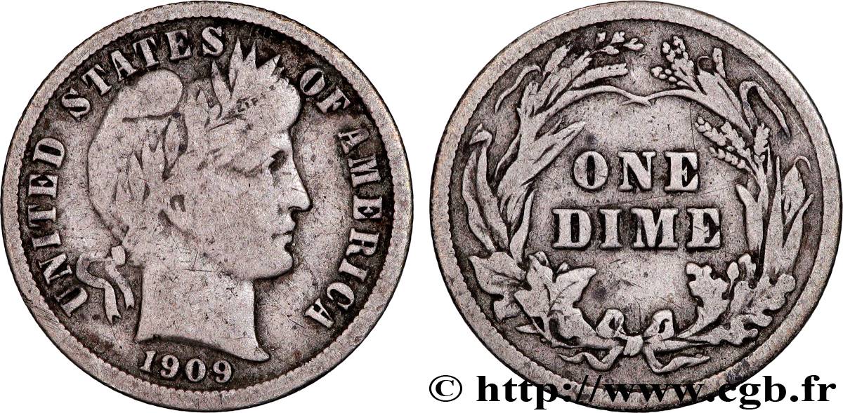 STATI UNITI D AMERICA 1 Dime Barber 1909 Philadelphie q.BB 