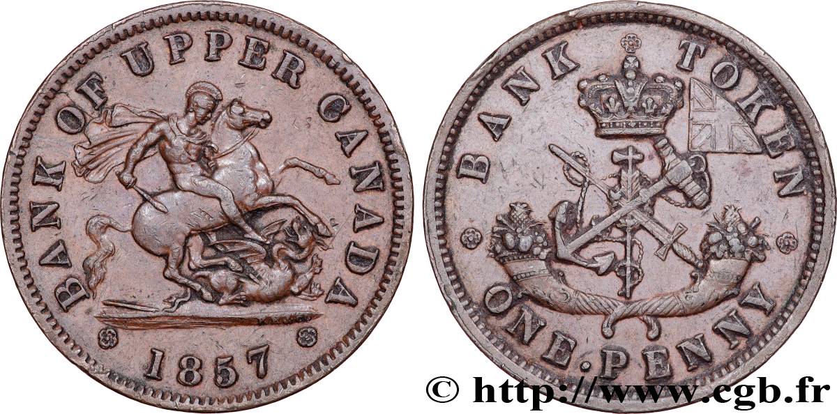 CANADA 1 Penny token Bank of Upper Canada 1857 Heaton TTB+ 