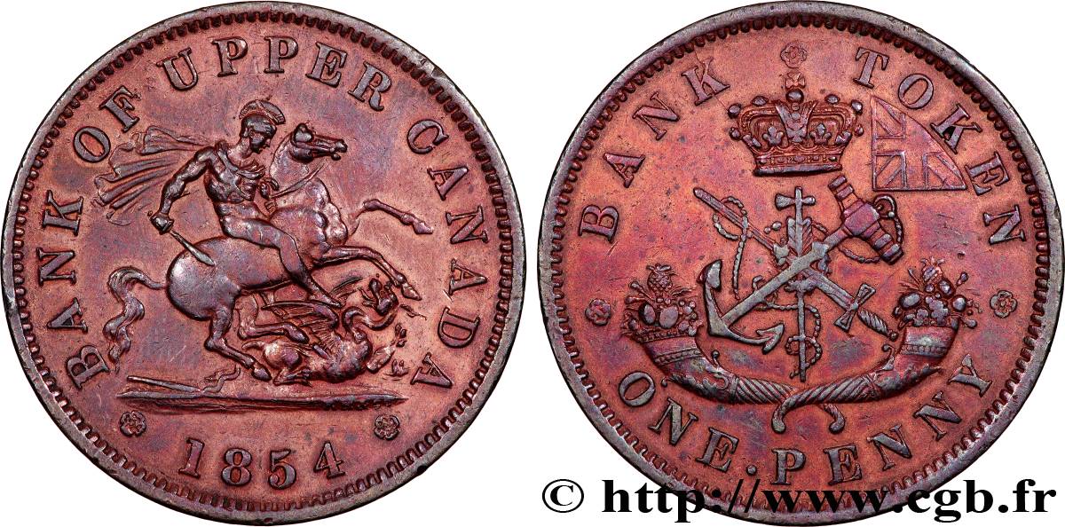 CANADA 1 Penny token Bank of Upper Canada 1854 Heaton AU 