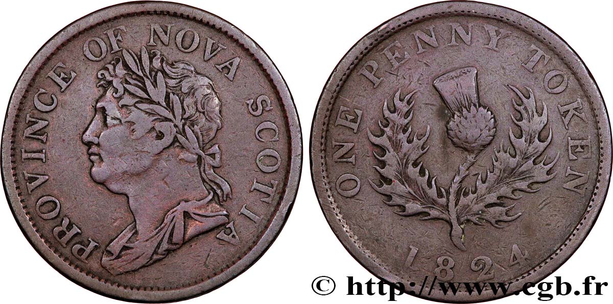 CANADA - NOUVELLE ÉCOSSE 1 Penny Token Nouvelle-Écosse Guillaume IV 1824  TB+ 