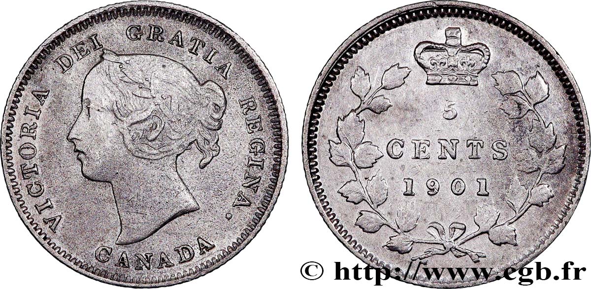 CANADA 5 Cents Victoria 1901 Londres TTB 