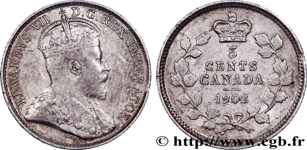 CANADA 5 Cents Édouard VII 1902 Londres VF 