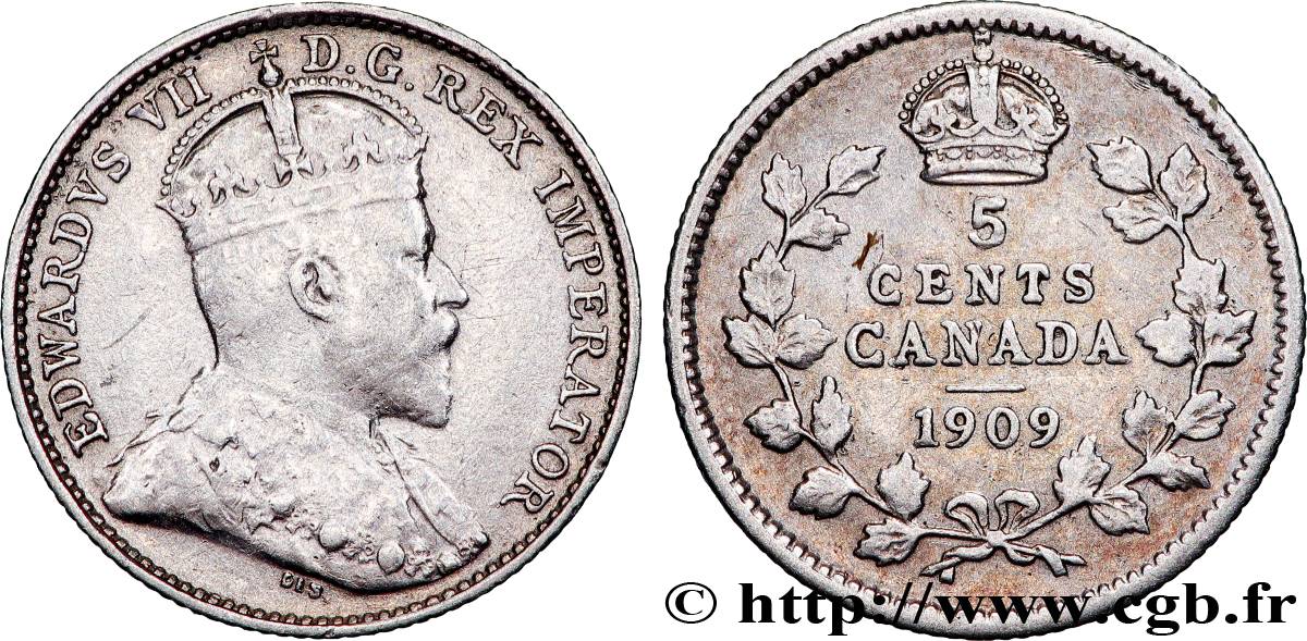 KANADA 5 Cents Édouard VII ‘Maple” 1909  fSS 