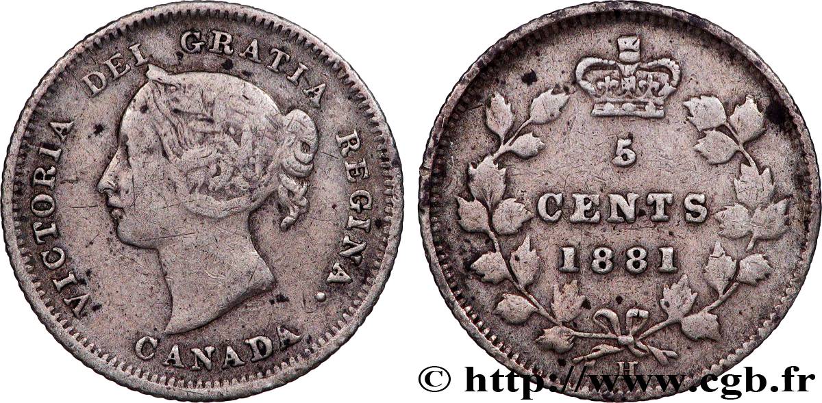 CANADA 5 Cents  Victoria 1881 Heaton TB+ 