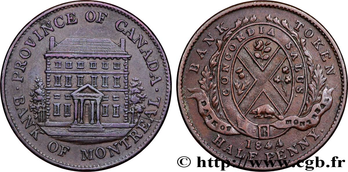 CANADA 1/2 Penny Province du Bas Canada Banque de Montréal 1844  AU 