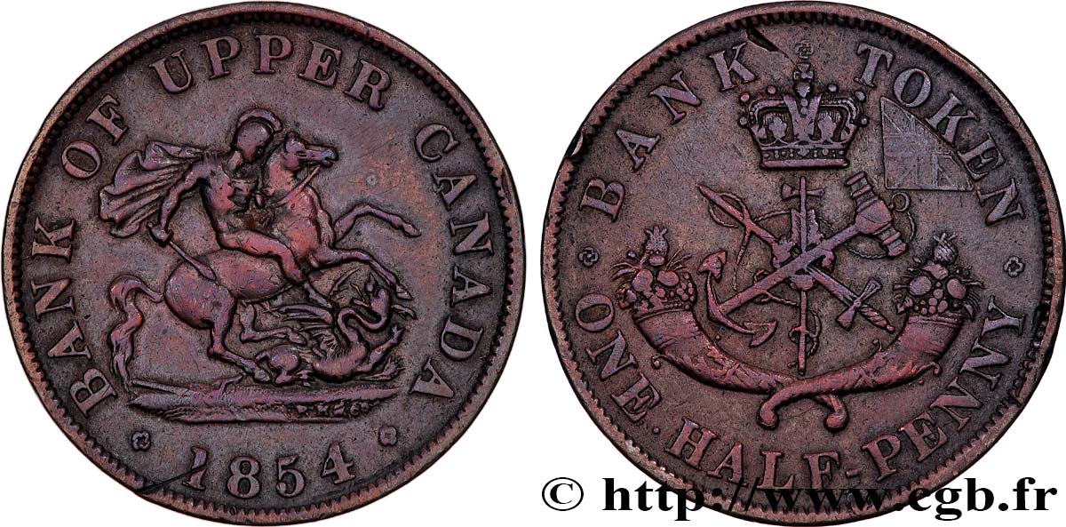 CANADA 1/2 Penny token Bank of Upper Canada 1854 Heaton BB 