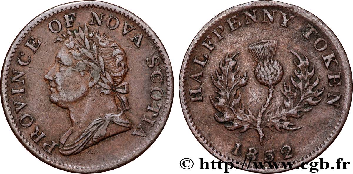 CANADA - NOVA SCOTIA 1/2 Penny Token Nova Scotia 1832  XF 