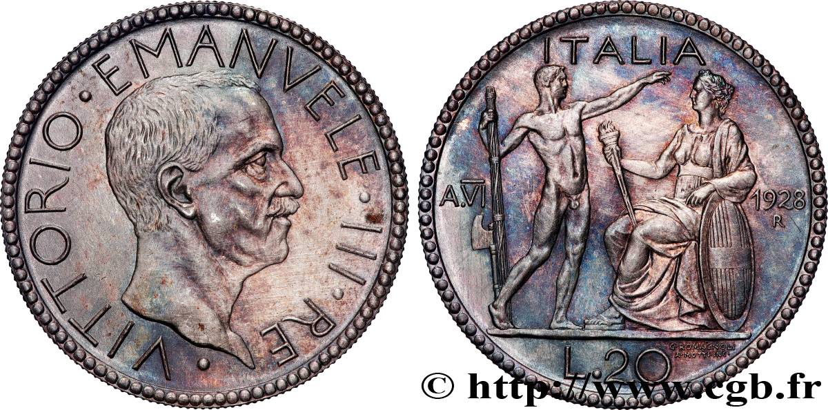 ITALIA - REINO DE ITALIA - VÍCTOR-MANUEL III 20 Lire au licteur 1928 Rome EBC+ 