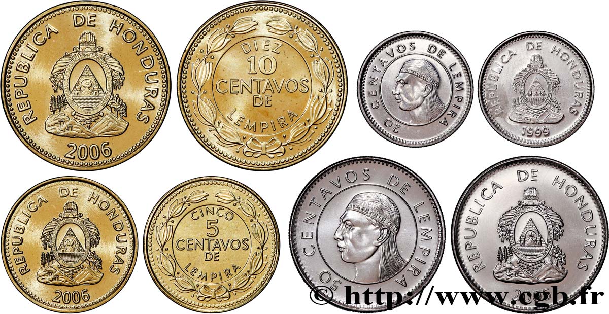 HONDURAS Lot 4 monnaies 5, 10, 20 et 50 Centavos de Lempira 1999-2006  fST 