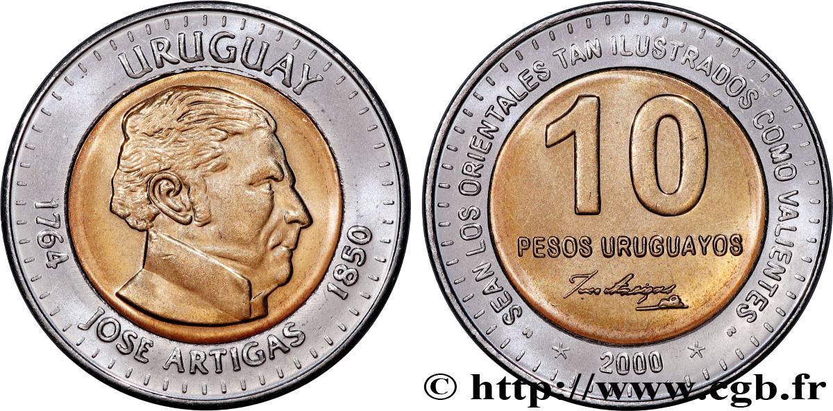 URUGUAY 10 Pesos José Gervasio Artigas, libérateur de l Uruguay 2000 MRC Winnipeg SPL 