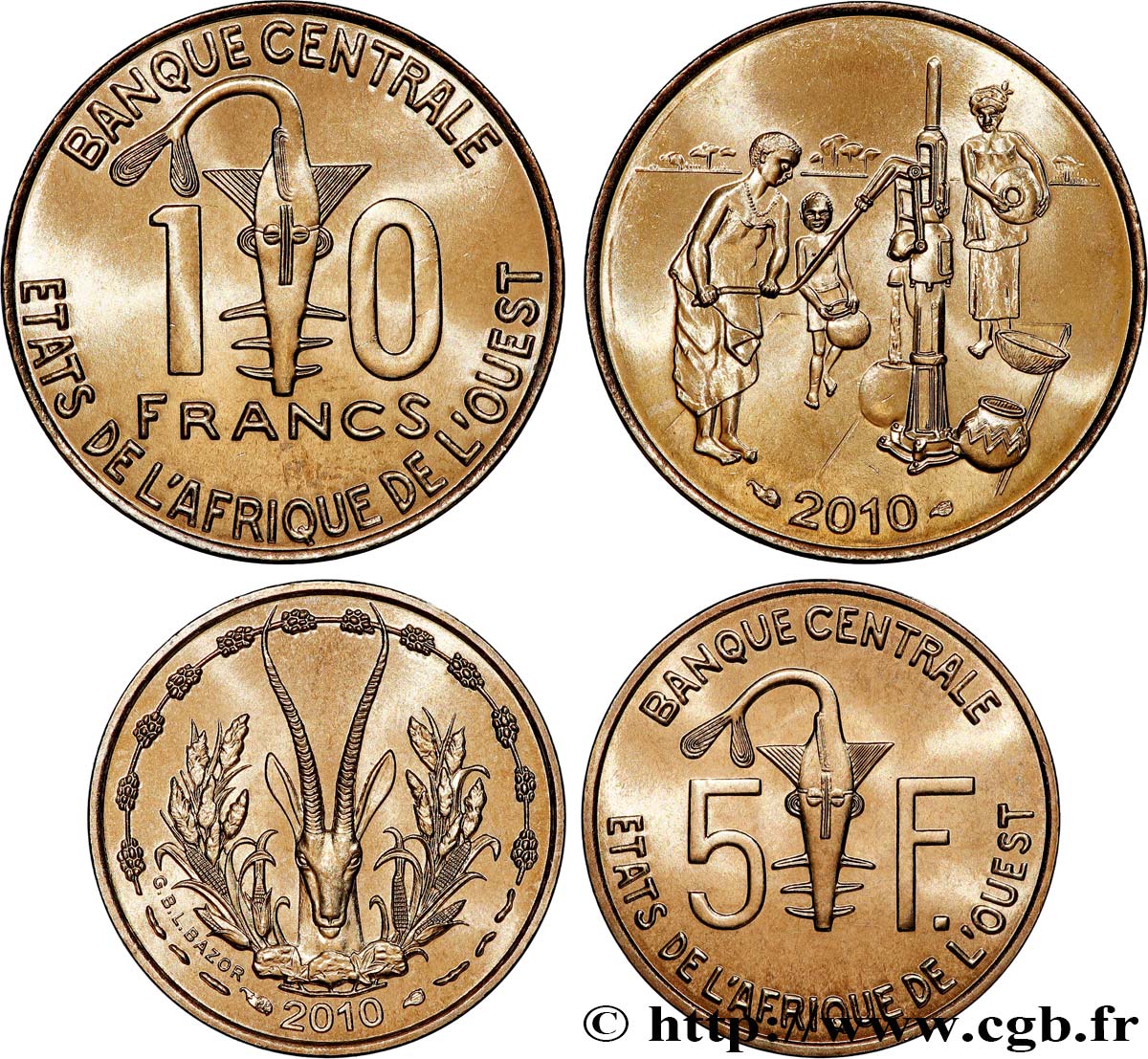 STATI DI L  AFRICA DE L  OVEST Lot 5 et 10 Francs BCEAO 2010 Paris MS 