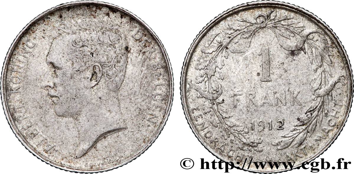 BELGIQUE 1 Frank (Franc) Albert Ier légende flamande 1911  TB+ 