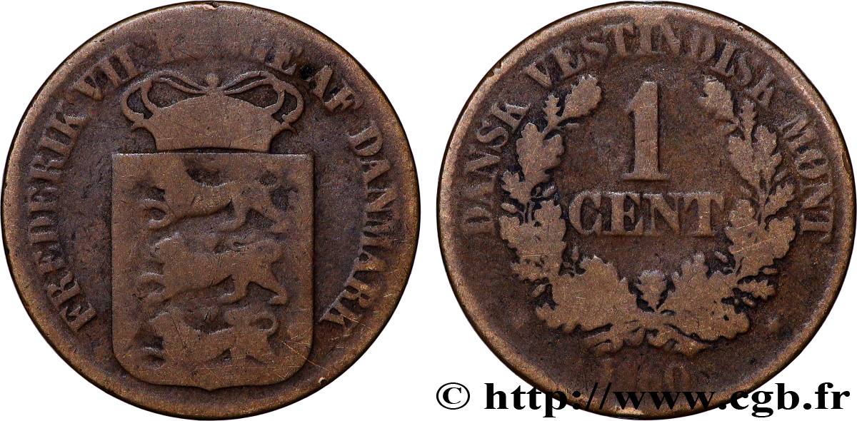 DANISH WEST INDIES (VIRGIN ISLANDS) 1 Cent Frédéric VII 1860 Altona VF 