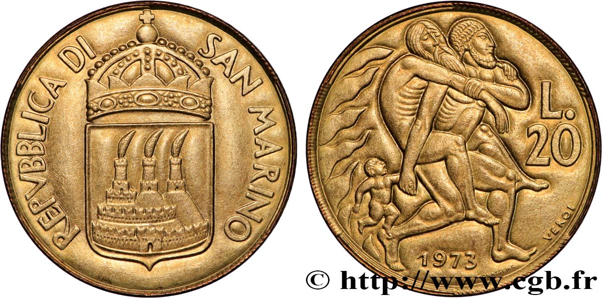 SAN MARINO 20 Lire 1973 Rome - R SC 