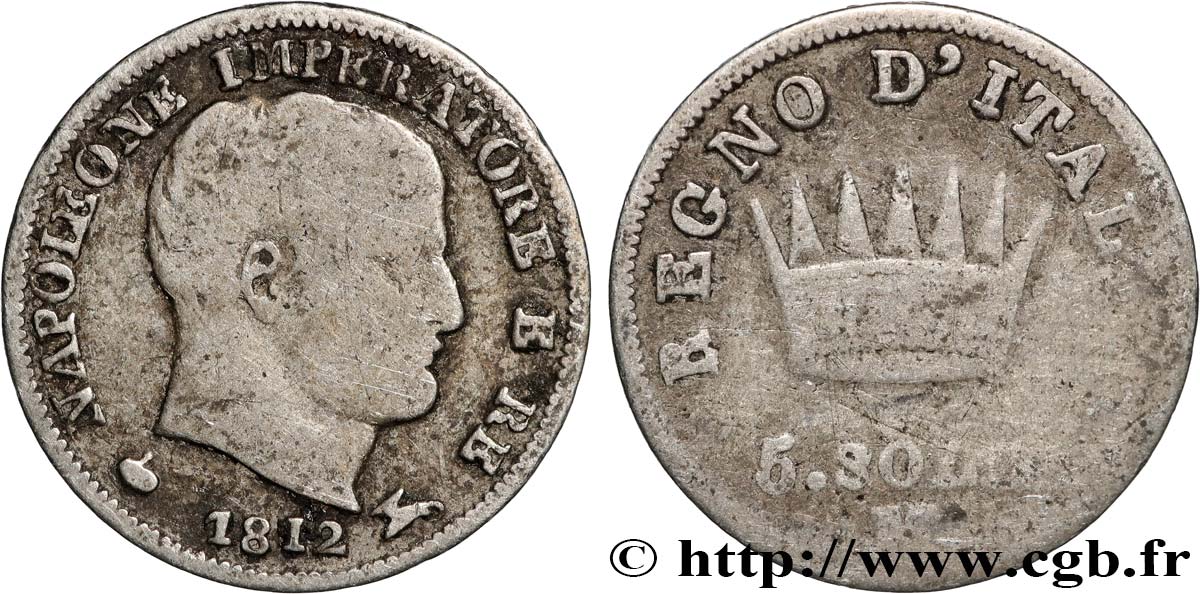 ITALIE - ROYAUME D ITALIE - NAPOLÉON Ier 5 Soldi Napoléon Empereur et Roi d’Italie 1812 Milan TB 