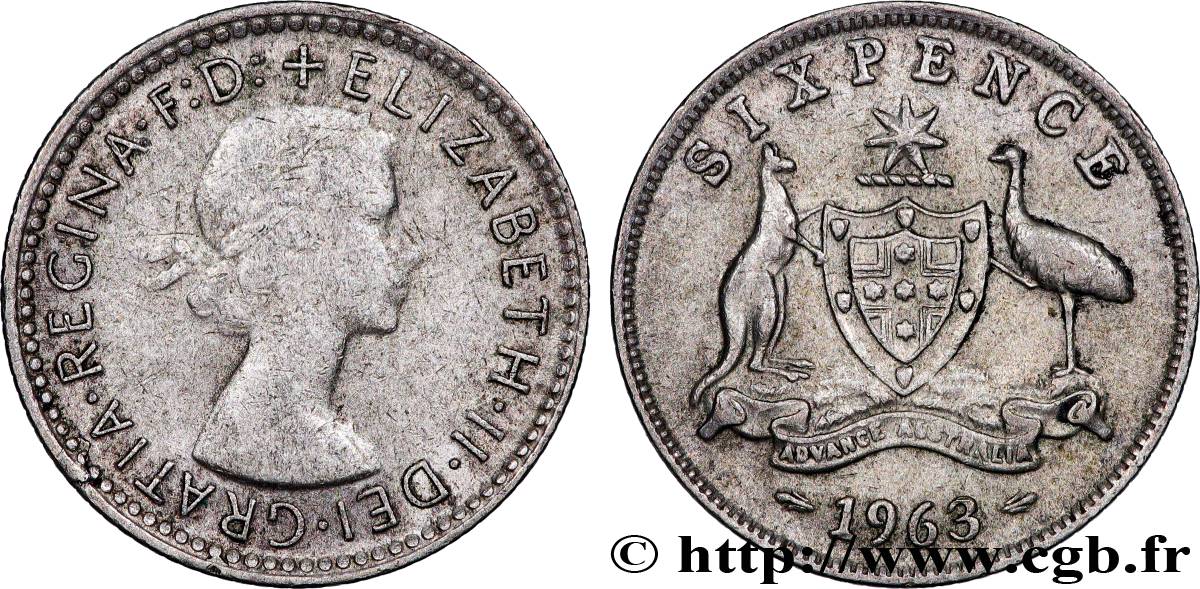 AUSTRALIA 6 Pence Élisabeth II 1963 Melbourne BB 