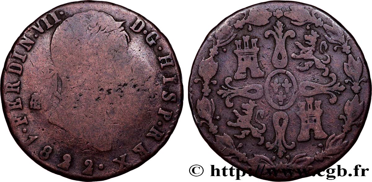 ESPAGNE 8 Maravedis Ferdinand VII 1822 Ségovie B 