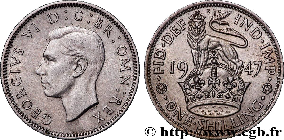 UNITED KINGDOM 1 Shilling Georges VI cimier de l’Angleterre 1947  AU 