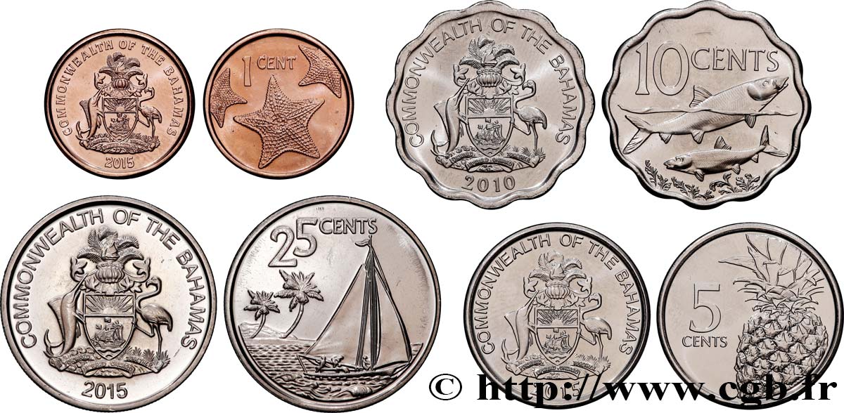 BAHAMAS Lot de 4 monnaies 2010-2015  fST 