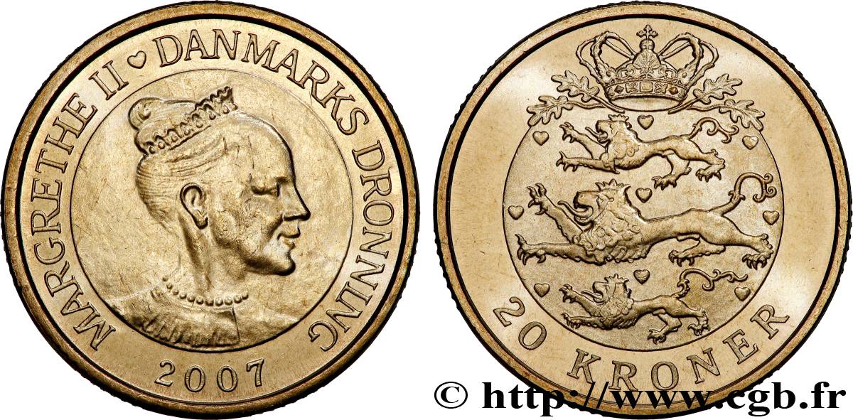 DINAMARCA 20 Kroner Margrethe II 2007 Copenghague MS 