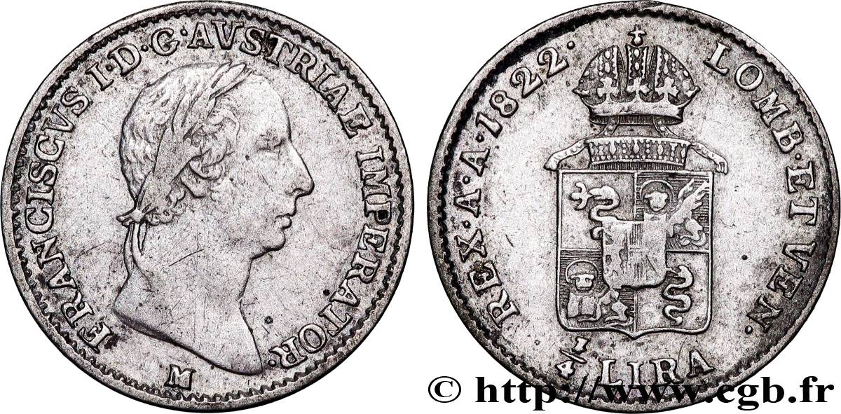 ITALY - LOMBARDY-VENETIA 1/4 Lire François Ier d’Autriche 1822 Milan XF 