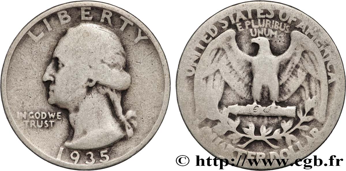 ÉTATS-UNIS D AMÉRIQUE 1/4 Dollar Georges Washington 1935 Philadelphie TB 