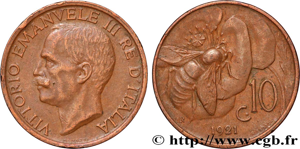 ITALIE 10 Centesimi Victor Emmanuel III 1921 Rome - R TTB 