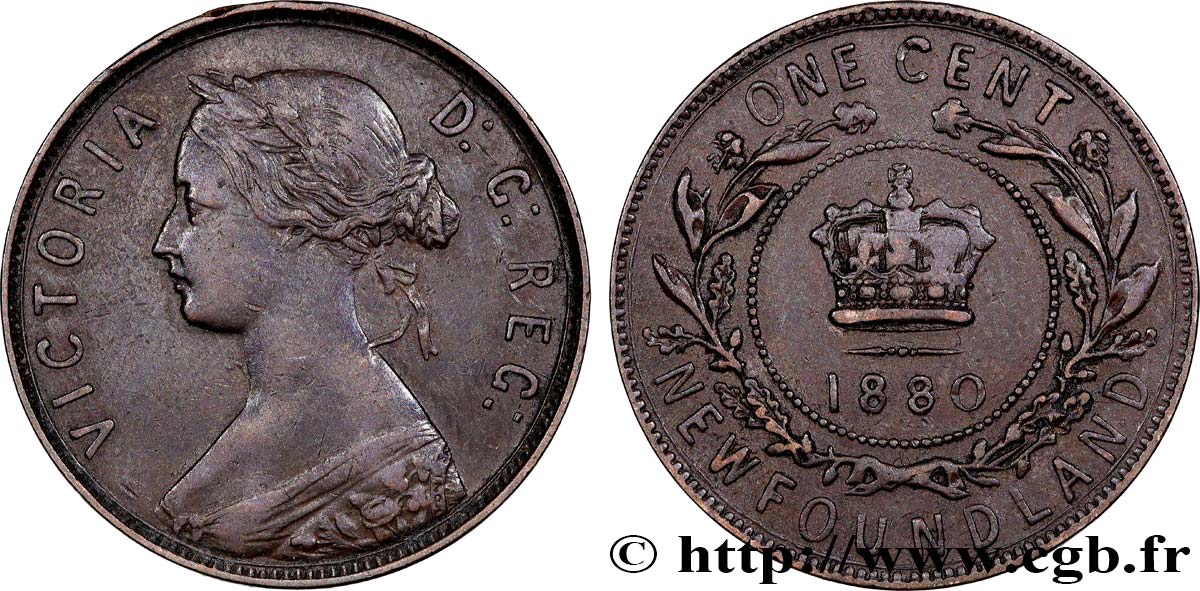 NEUFUNDLAND 1 Cent Terre Neuve Victoria 1880 Heaton SS 