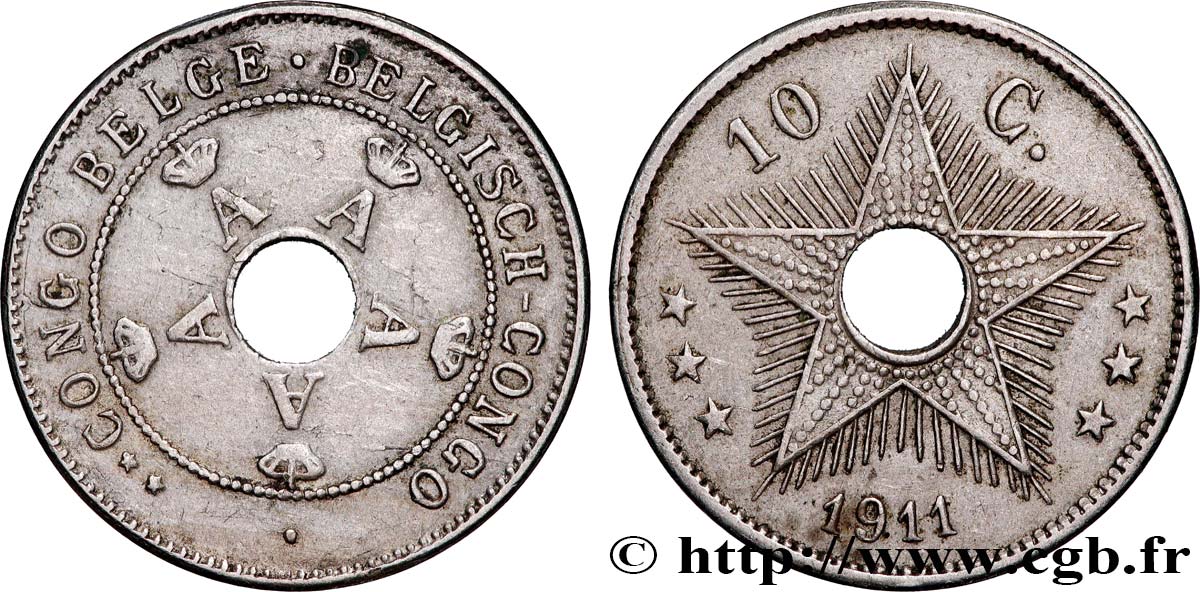 BELGIAN CONGO 10 Centimes Albert Ier 1911  XF 